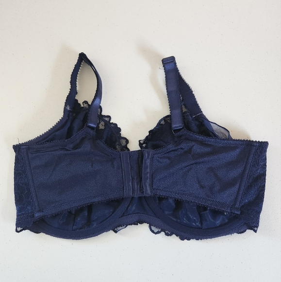 Deesse Femme Couture Navy Blue Lace Underwire Unpadded Bra 40H Lingerie Sexy - Picture 3 of 8